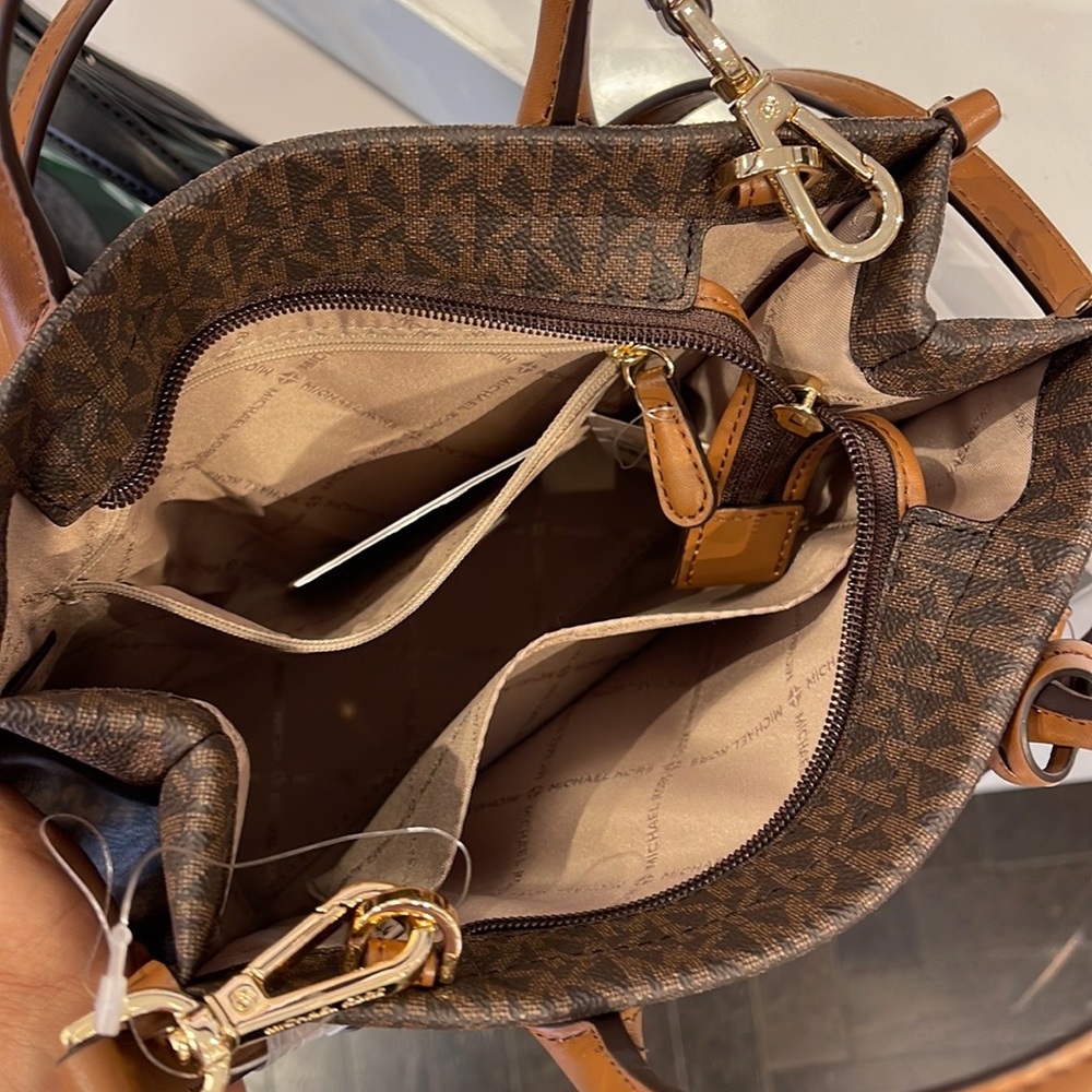 Michael Kors Mirella Small Shopper Top Zip Crossbody Bag Brown Logo MK - Picture 10 of 16